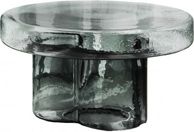Petrolfarbener Soda Beistelltisch von Miniforms, runder Couchtisch aus strukturiertem Glas, modernes Design.